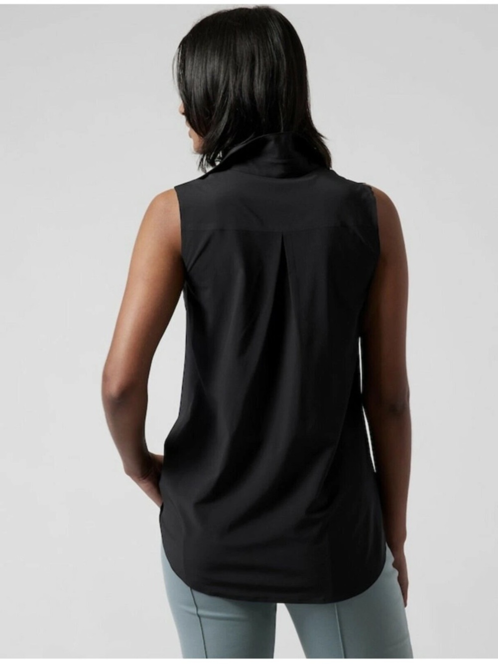 Athleta Urbanite II Sleeveless Tank Womens M Black Button Front Collared Blouse - Picture 2 of 7